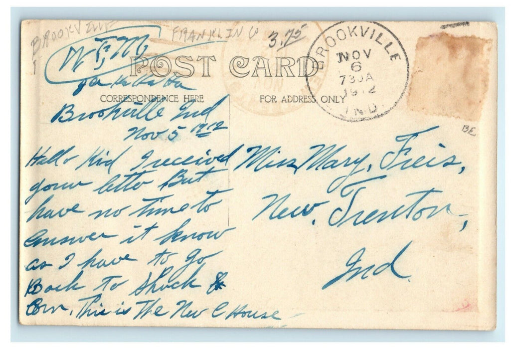 1912 Brookville Indiana Court House Antique Posted RPPC Photo Postcard