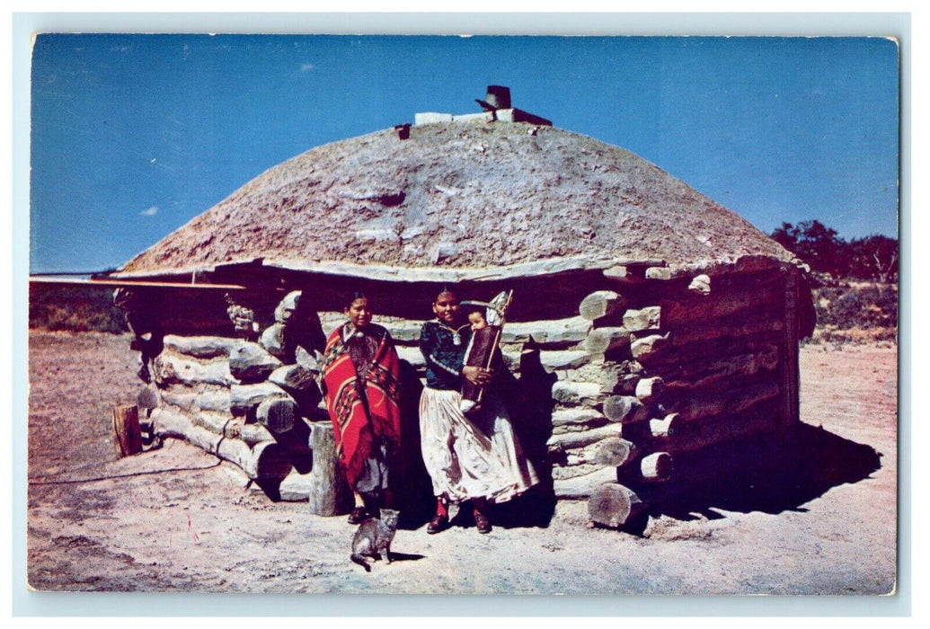 c1950's Navajo Indians And Their Hogan Arizona AZ Postcard