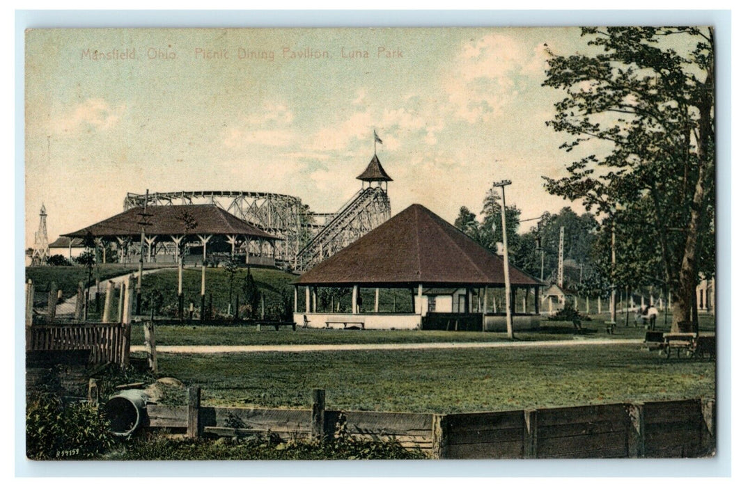 1909 Mansfield Ohio Picnic Dining Pavilion Lima Park Posted Postcard