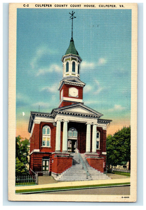 1949 Culpeper County Court House, Culpeper Virginia VA Posted Postcard