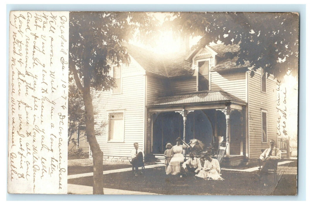1908 Family Photo Victorian House Madrid Iowa IA RPPC Antique Photo Postcard