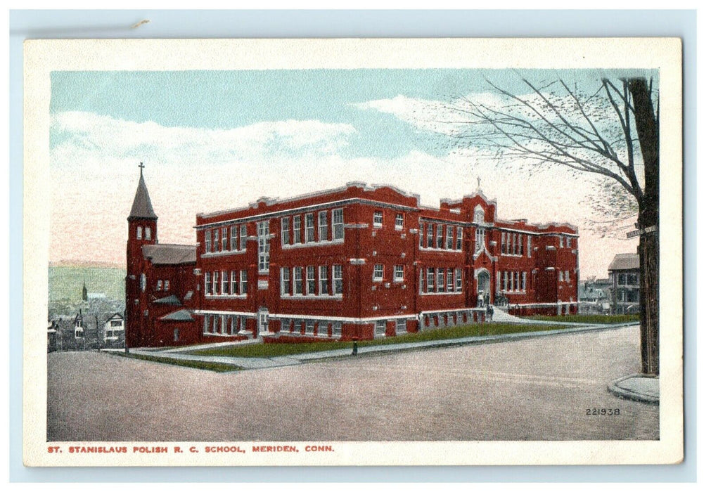 1910 St Stanislaus RC School, Meriden, Connecticut CT Antique Unposted Postcard