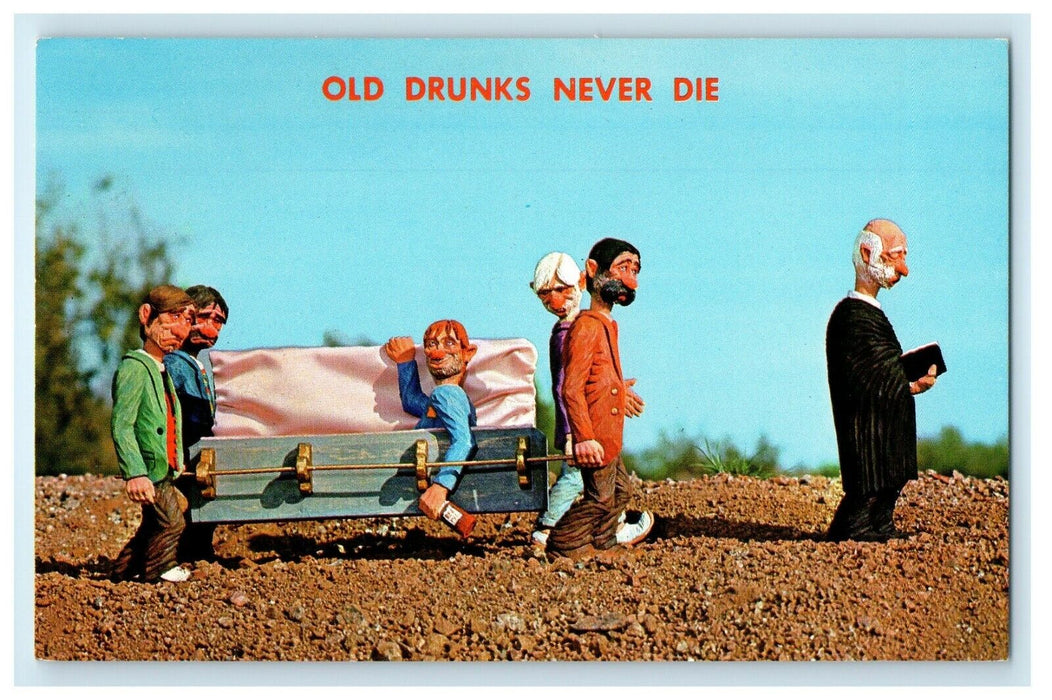 c1960s Old Drunks Never Die Carrying Well-Oiled Crony Funny Humor Comic Postcard
