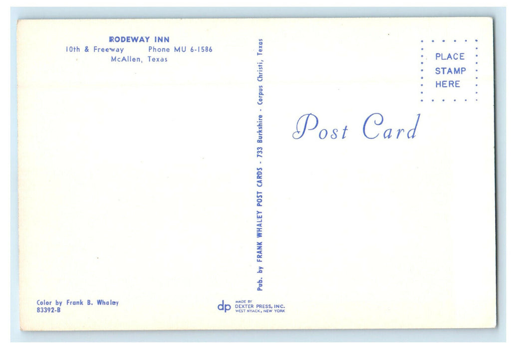 c1960s Rodeway Inn 10th & Freeway McAllen, Texas TX Unposted Postcard