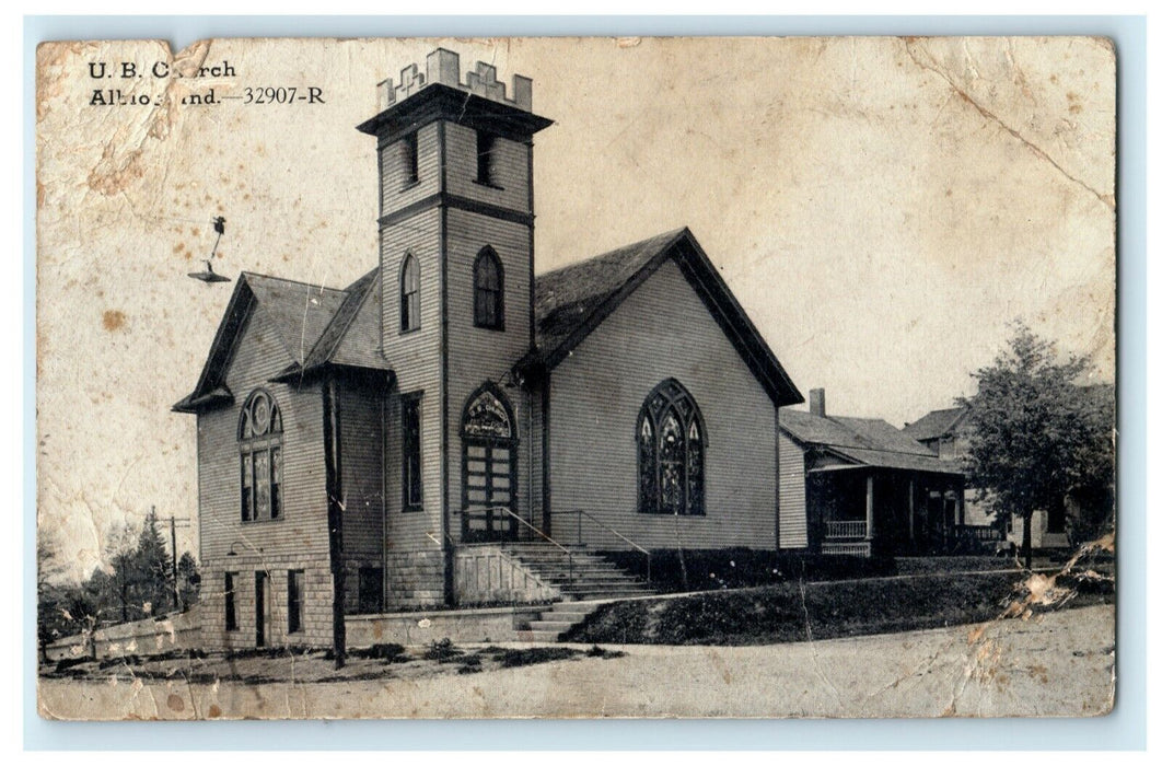 1910 U.B. Church Albion Indiana IN Posted Antique Postcard
