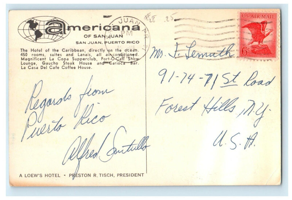 c1960's View Of Americana Hotel Of Caribbean San Juan Puerto Rico PR Postcard