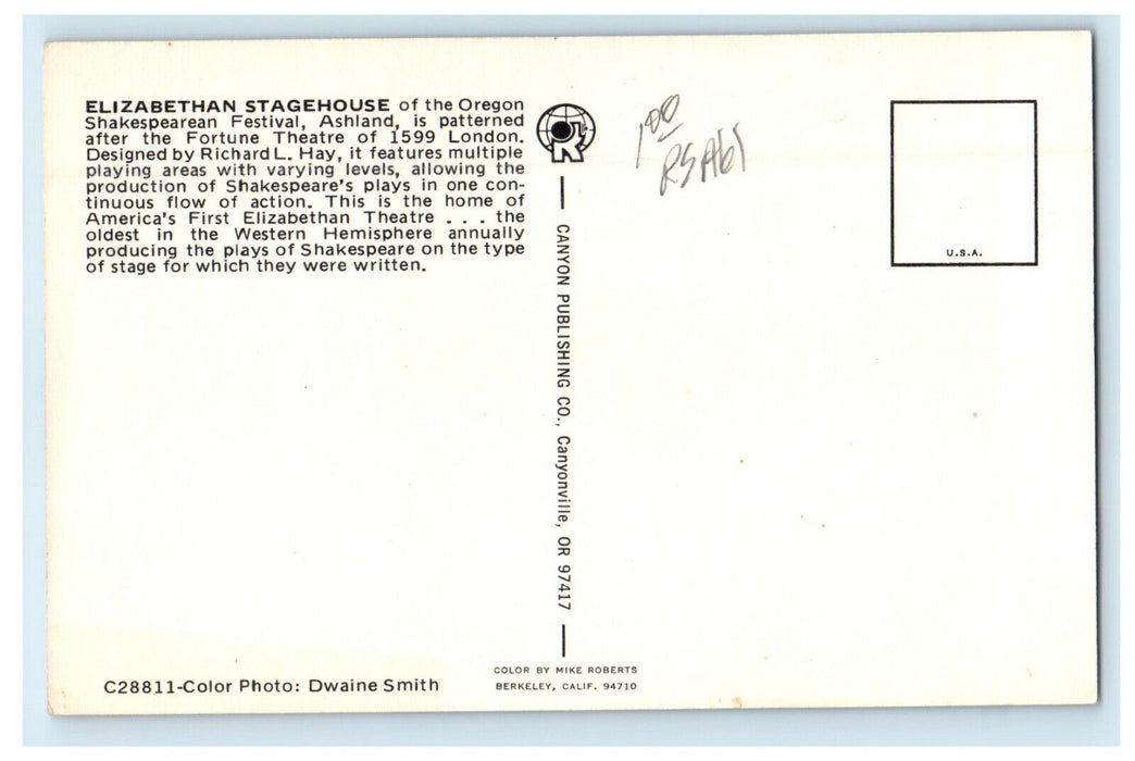 1973 Merry Wives of Windsor Play Oregon Shakespearean Festival OR Postcard