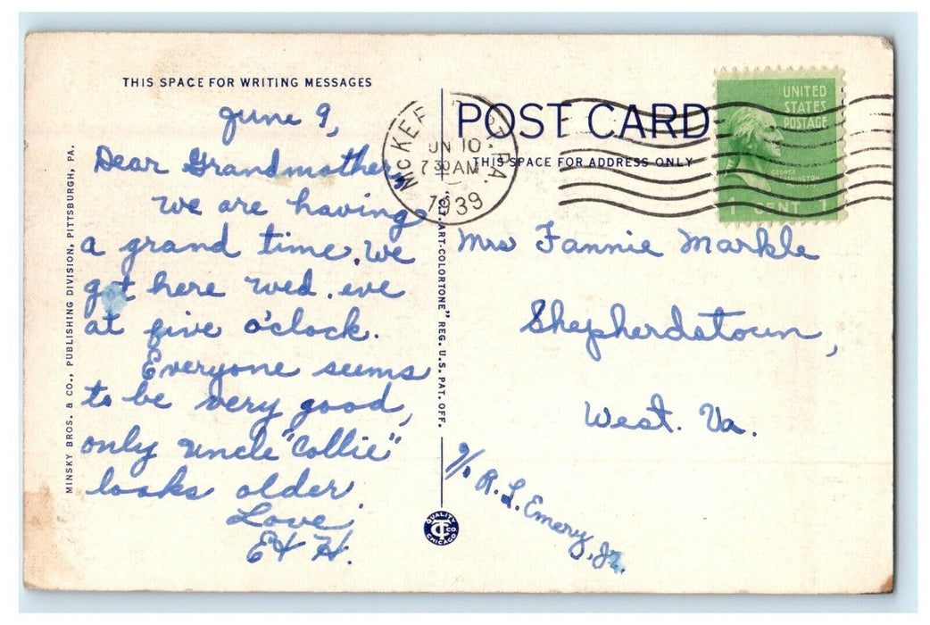 1939 Jerome Avenue Bridge And Business Section At Night, McKeesport PA Postcard