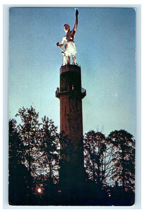 c1960s Monument, Vulcan at Night Birmingham Alabama AL Unposted Postcard