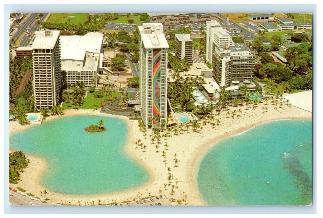 1975 Hilton Hawaiian Village Hotel Complex Rainbow Tower Honolulu HI Postcard
