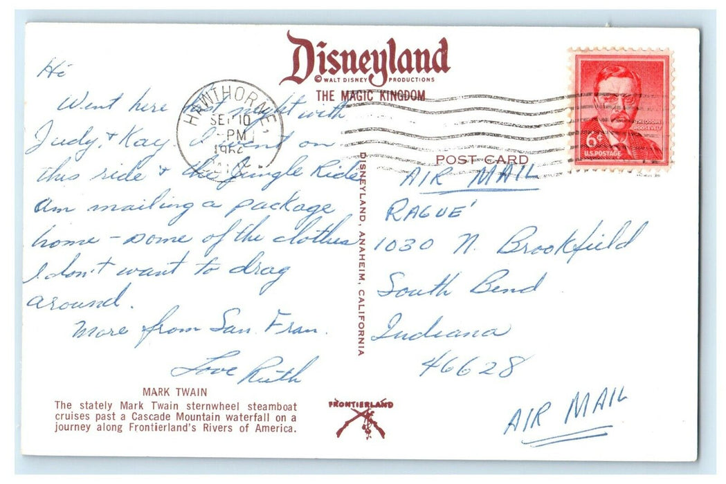 1950's Mark Twain Sternwheel Steamboat Waterfall The Magic Kingdom Postcard