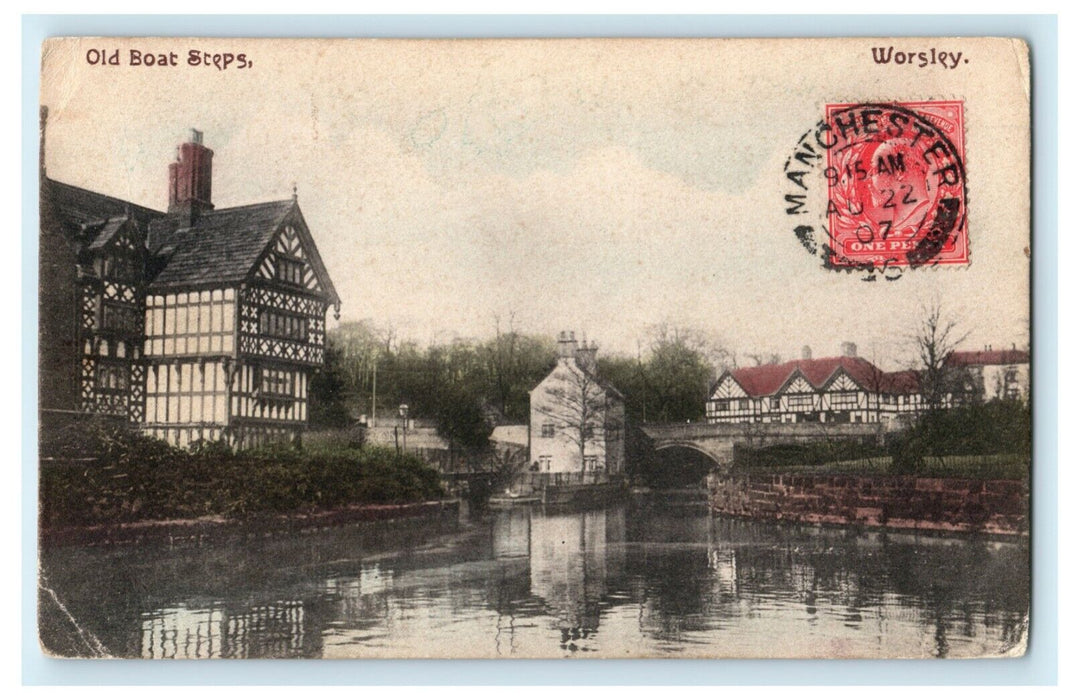 1907 Old Boat Steps Manchester England TJC Monton Series Posted Antique Postcard