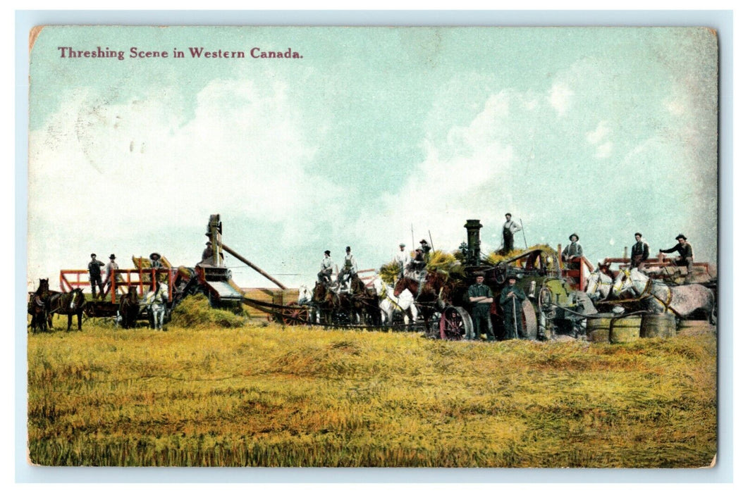 1907 Threshing Scene in Western Canada RPO Winnipeg Posted Antique Postcard