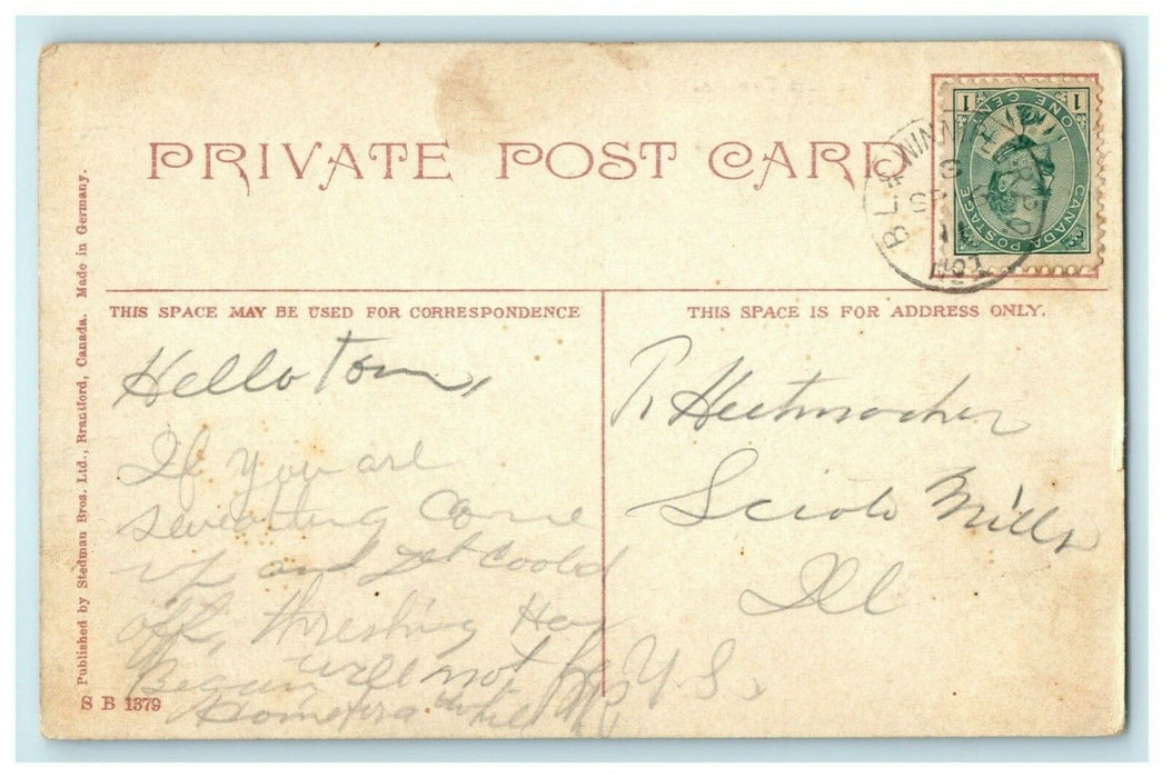 1907 Threshing Scene in Western Canada RPO Winnipeg Posted Antique Postcard