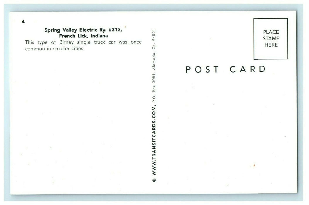 Spring Valley Electric Railroad #313 French Lick Indiana IN Vintage Postcard