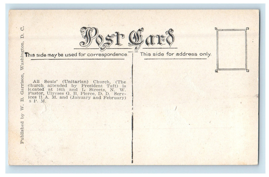 c1910 All Soul's (Unitarian) Church, Washington DC Unposted Antique Postcard