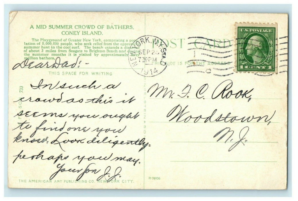 1914 Midsummer Crowd Bathers Coney Island New York NY Airplanes Postcard