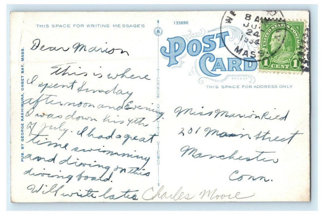 1934 Largest Salt Water Free Public Swimming Pool, Massachusetts MA Postcard