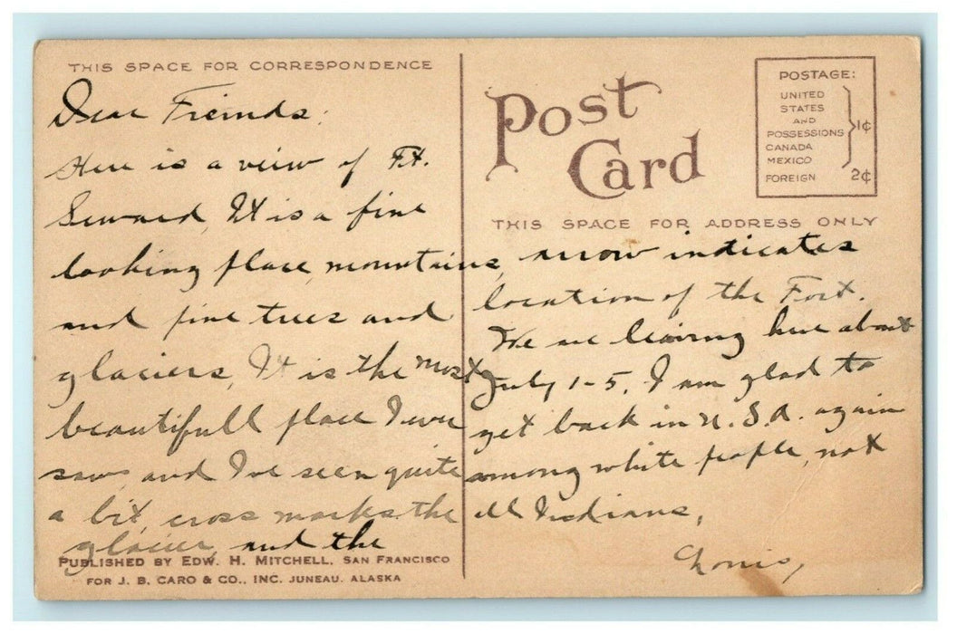 c1910 Haines Ft. Seward Mt. Rippinsky Glacier White People Indians Postcard