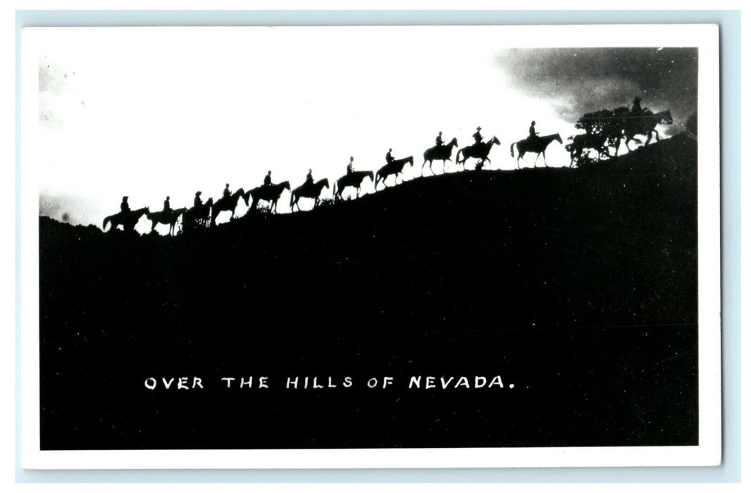 c1940's Over the Hills of Nevada NV Horse Pack Vintage RPPC Photo Postcard