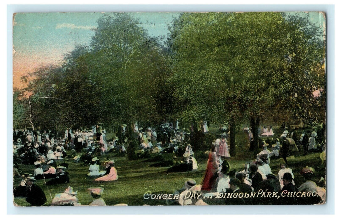 1911 Concert Day Lincoln Park Illinois IL Posted Antique Postcard