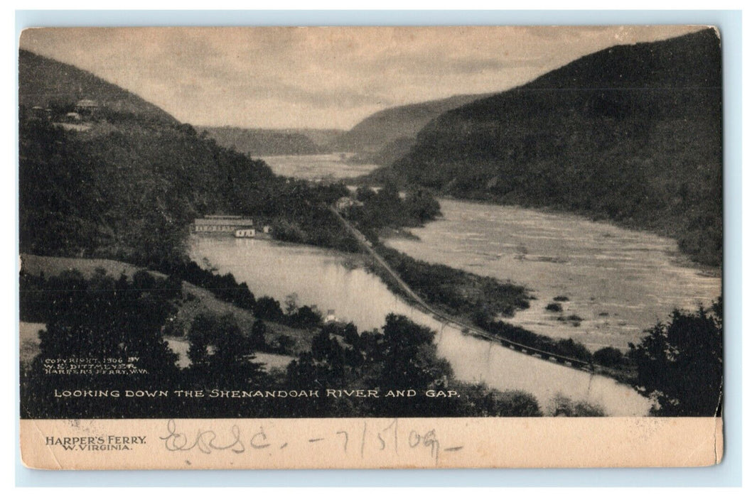 1909 Shenandoah River and Gap Harper's Ferry West Virginia VA Antique Postcard