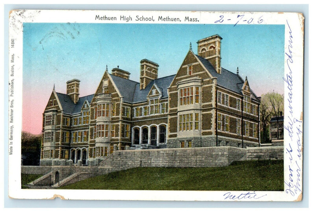 1906 Copper Window Methuen High School Building Massachusetts MA Postcard
