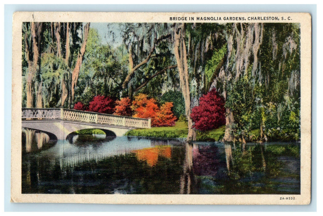 1933 Bridge in Magnolia Gardens, Charleston South Carolina SC Postcard