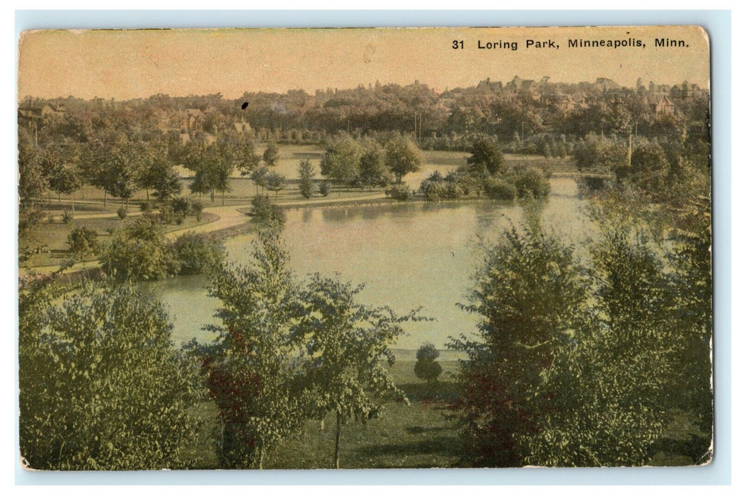 c1910 Loring Park Minneapolis Minnesota MN Soo Train Line Advertising Postcard