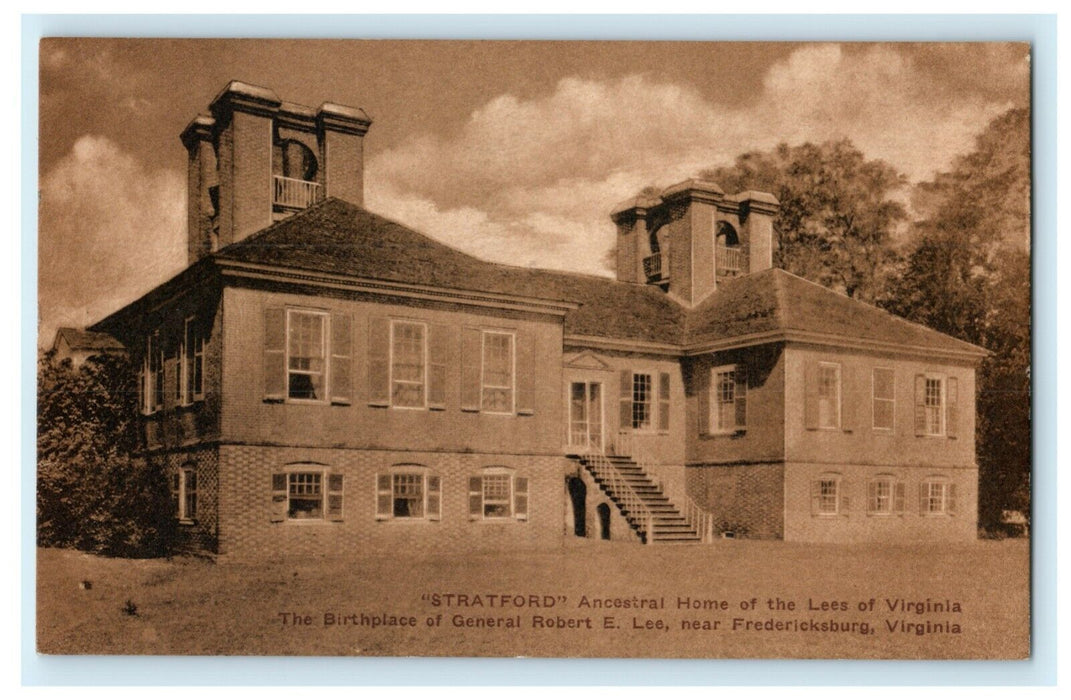 c1910 Stratford Birthplace General Robert Lee Fredericksburg Virginia Postcard