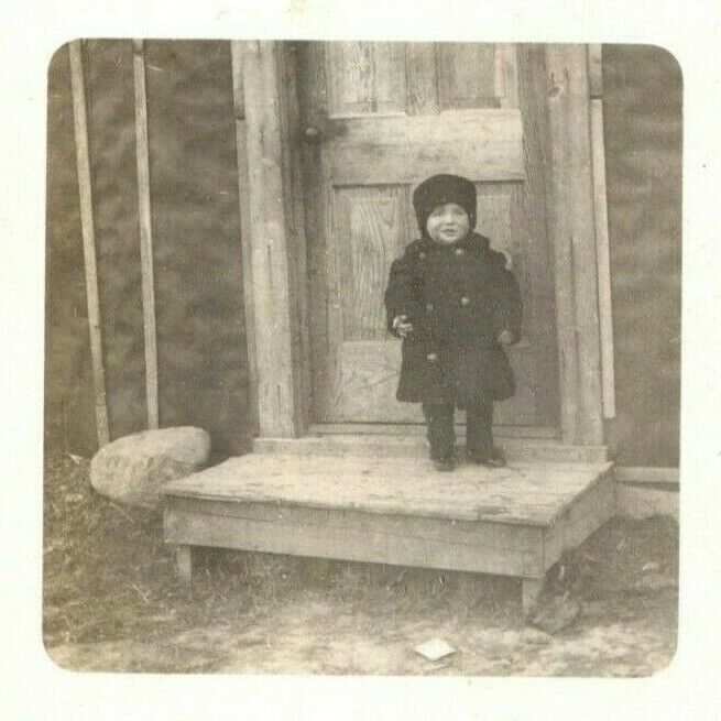 1914 Child on Doorstep Joplin Montana MT Antique Christmas RPPC Photo Postcard