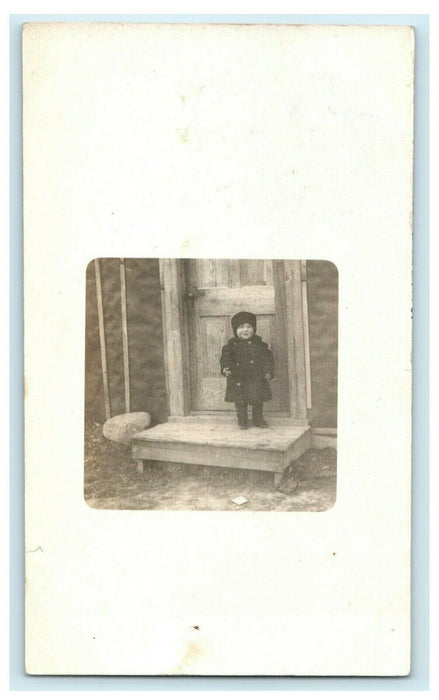 1914 Child on Doorstep Joplin Montana MT Antique Christmas RPPC Photo Postcard