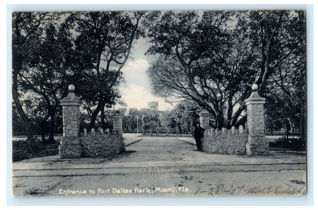 1907 Entrance to Fort Dallas Park Miami Florida FL Posted Antique Postcard