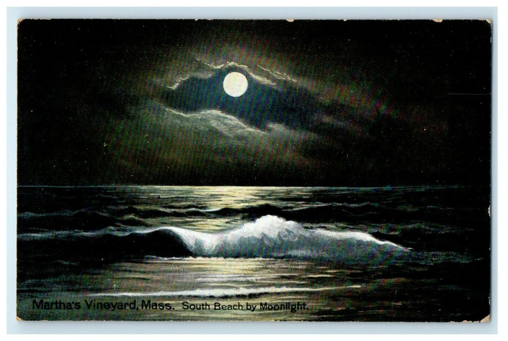 1913 South Beach By Moonlight, Martha's Vineyard, Massachusetts MA Postcard