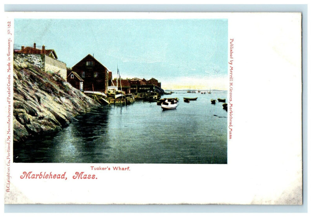 1905 Tucker's Wharf Boat Marblehead Massachusetts MA Undivided Back Postcard