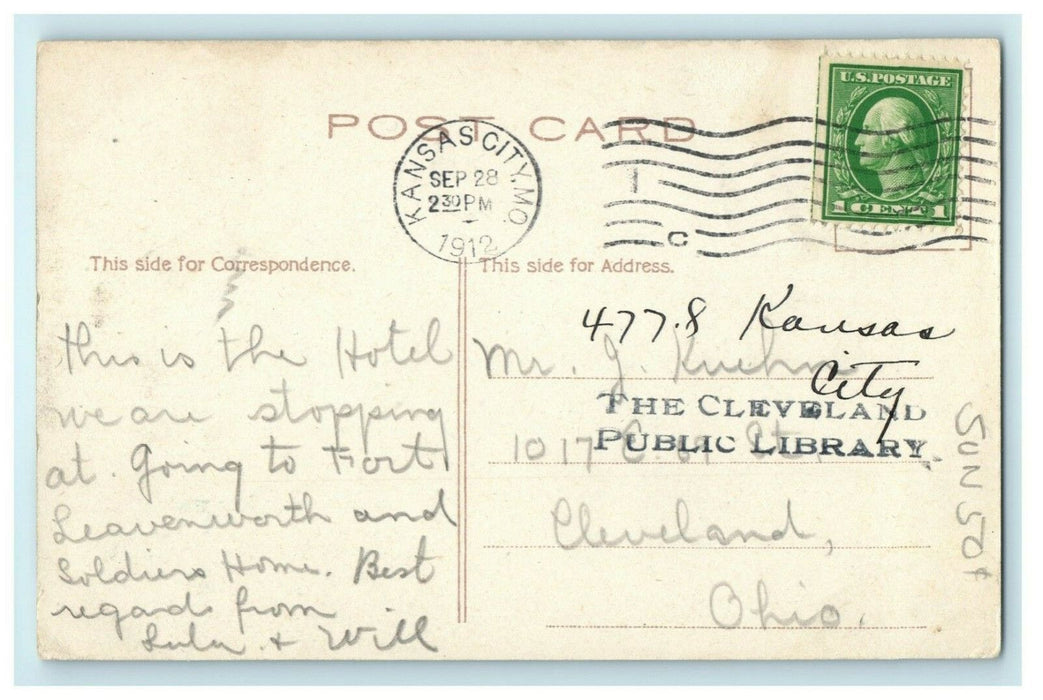 1913 Densmore Hotel Kansas City Missouri OH Cleveland Public Library Postcard