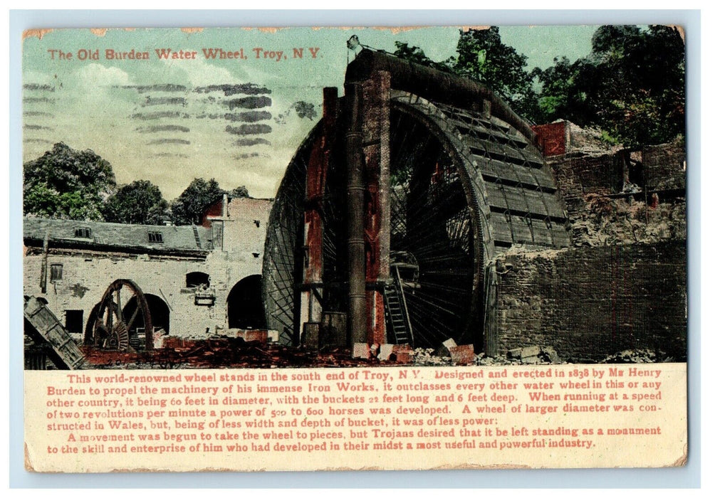 1909 The Old Burden Water Wheel Troy New York NY Posted Antique Postcard