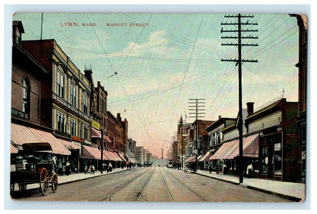 1909 Market Street View Business Center Lynn Massachusetts MA Antique Postcard