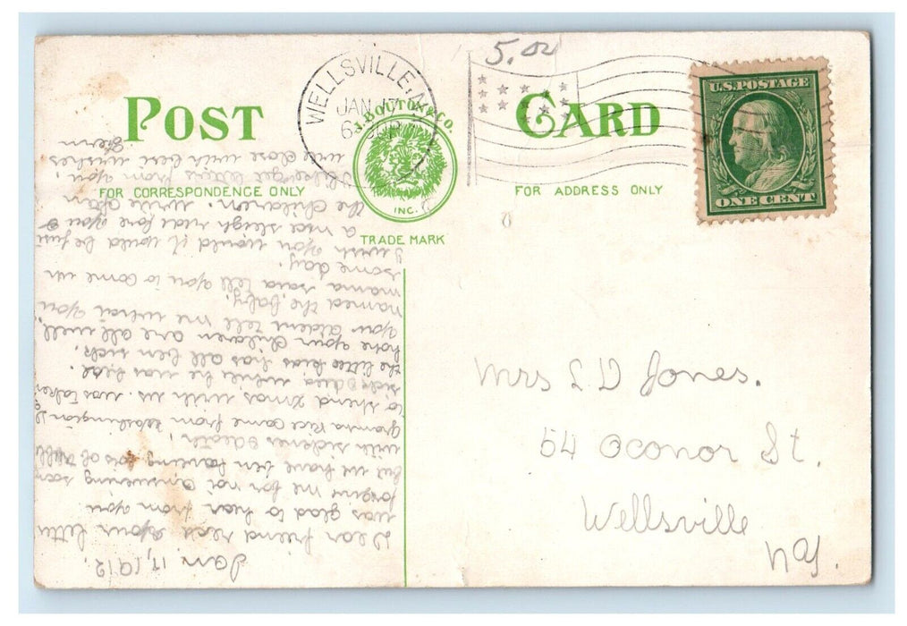 1912 Hanover Street School Building Wellsville New York NY Antique Postcard