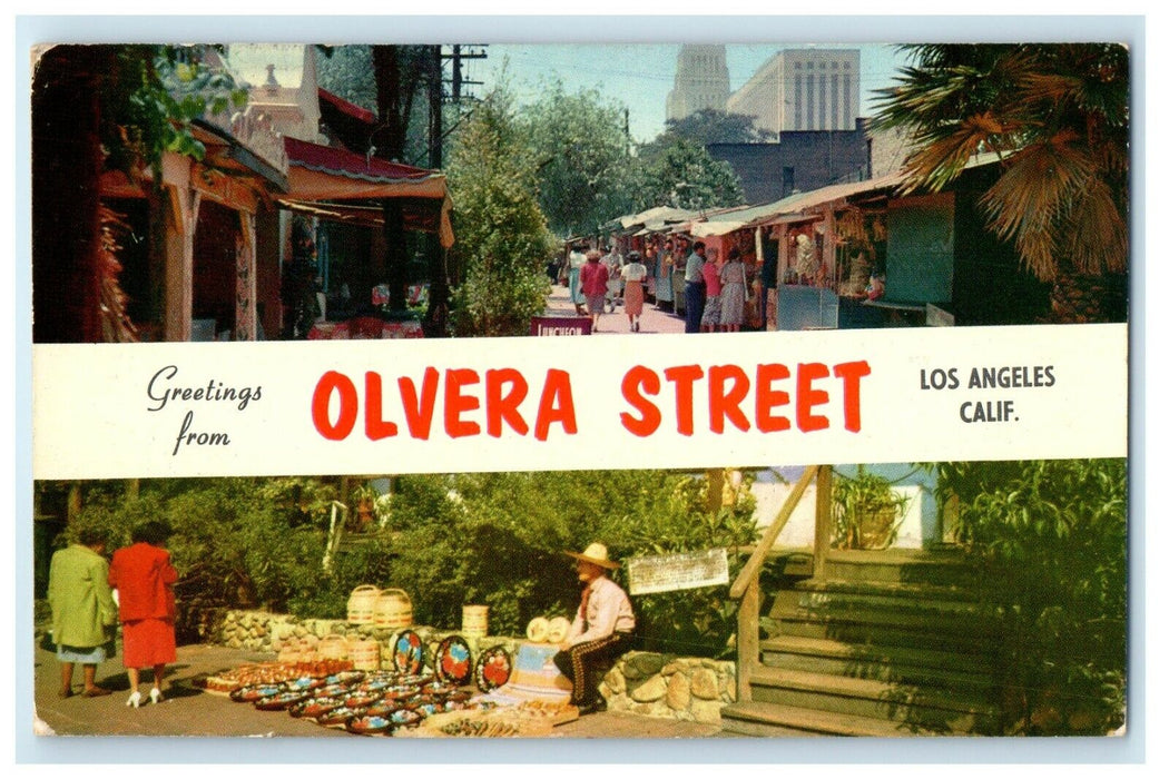 Greetings From Olvera Street Los Angeles California CA Postcard