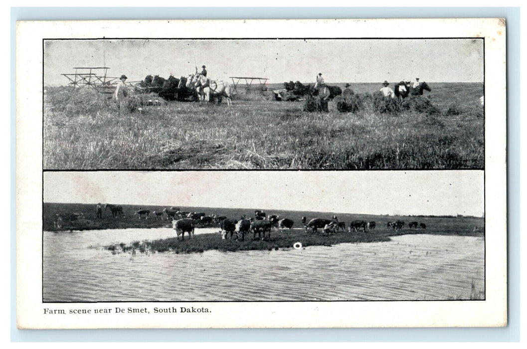 1908 Farm Scene Near De Smet South Dakota SD Dixon Illinois IL Antique Postcard