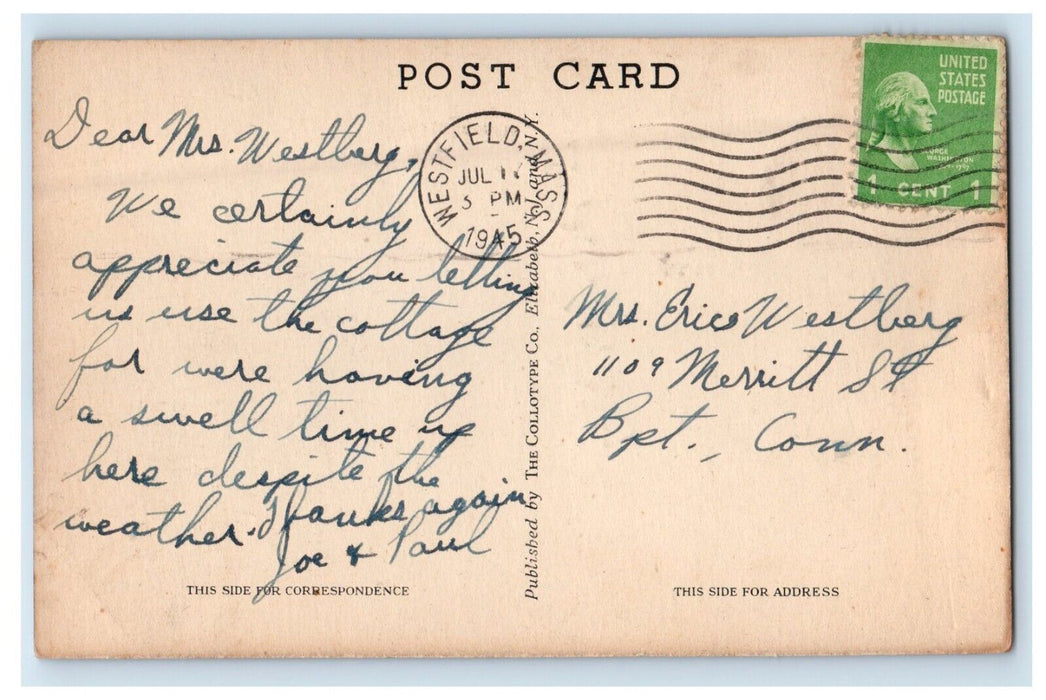1945 The Green Westfield Massachusetts MA Posted Vintage Postcard