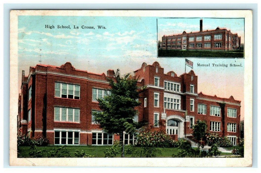 1928 High School La Crosse Wisconsin WI Vintage Posted Postcard