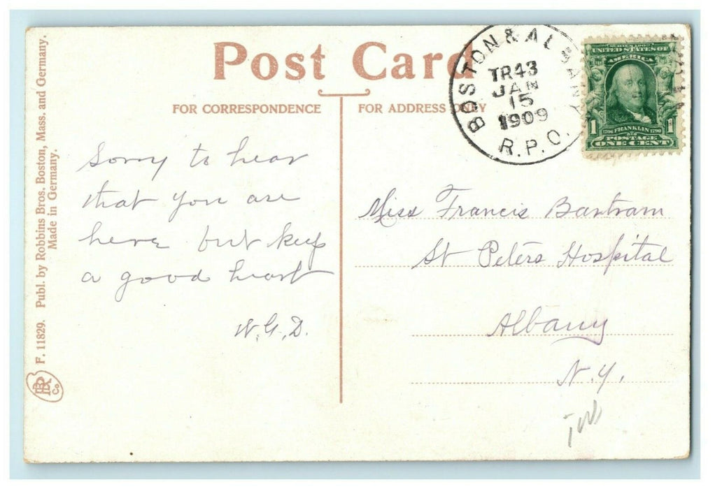 1909 Faneuil Hall Boston Massachusetts MA Boston & Albany RPO Posted Postcard