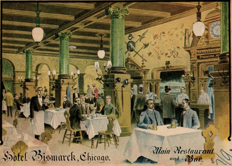 1906 Hotel Bismarck Chicago Illinois IL Main Restaurant and Bar Posted Postcard