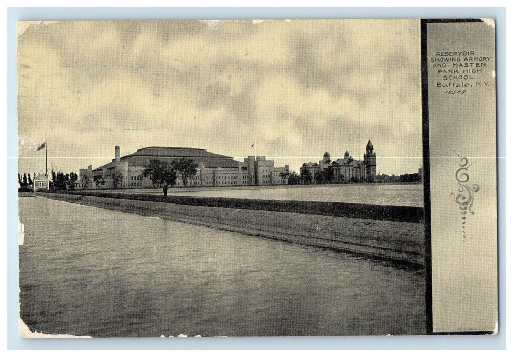 1907 Reservoir Showing Armory And Masten Park High School Buffalo NY Postcard