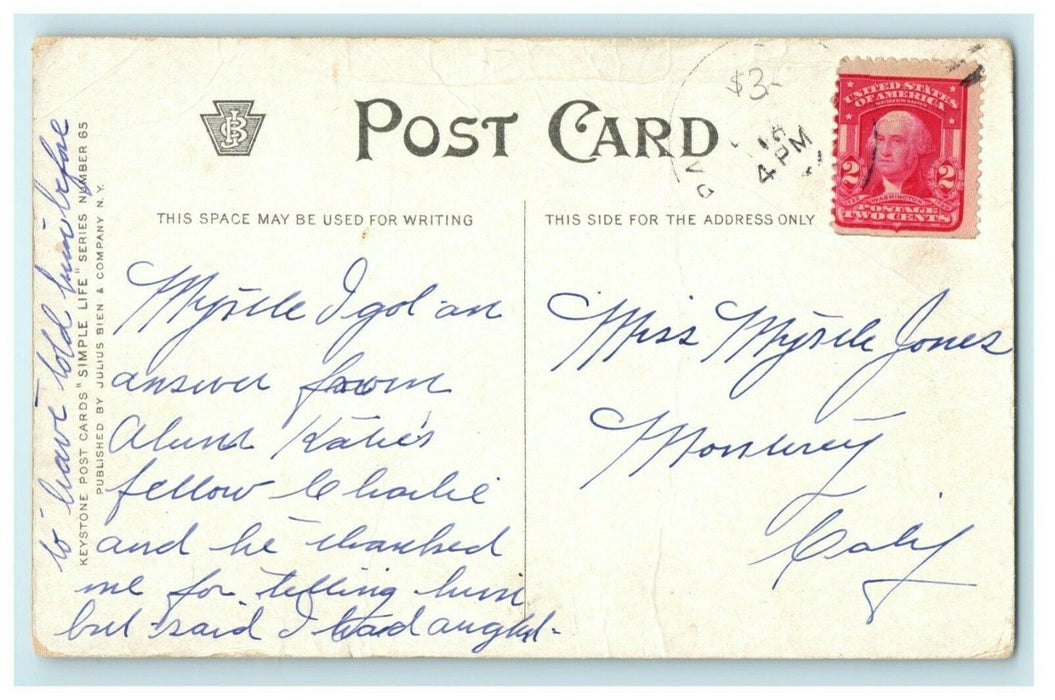 c1910 Goodbye Little Girl Railroad Depot Boy & Girl Kissing Cute Postcard