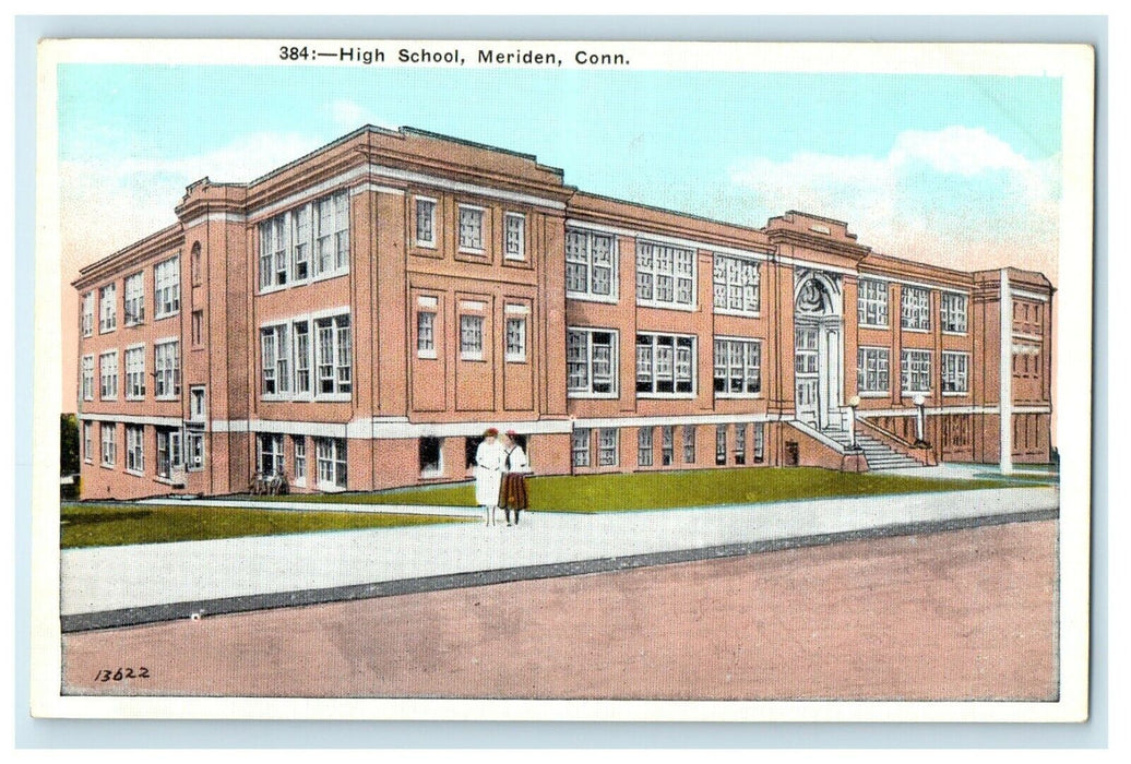 c1920's High School Street View Meriden Connecticut CT Vintage Postcard