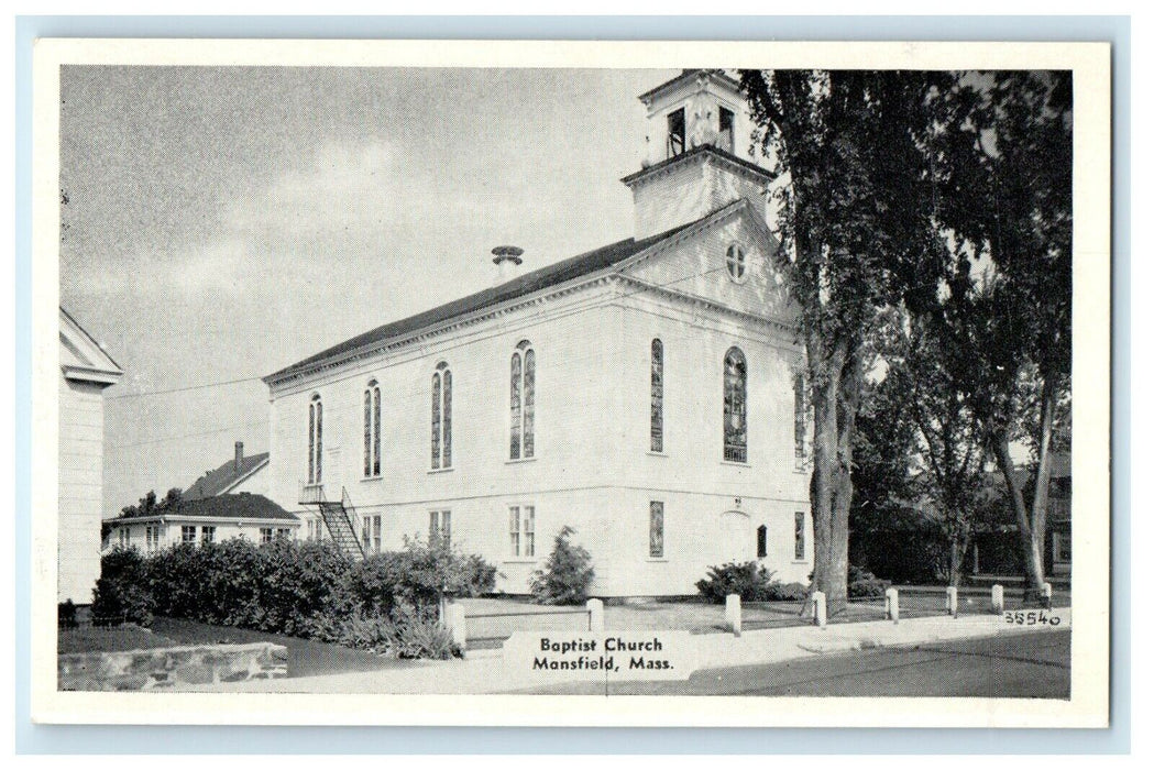 c1930's Baptist Church Street View Mansfield Massachusetts MA Vintage Postcard