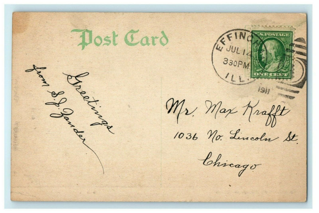 1911 Central School Effingham Illinois IL Posted Antique Postcard